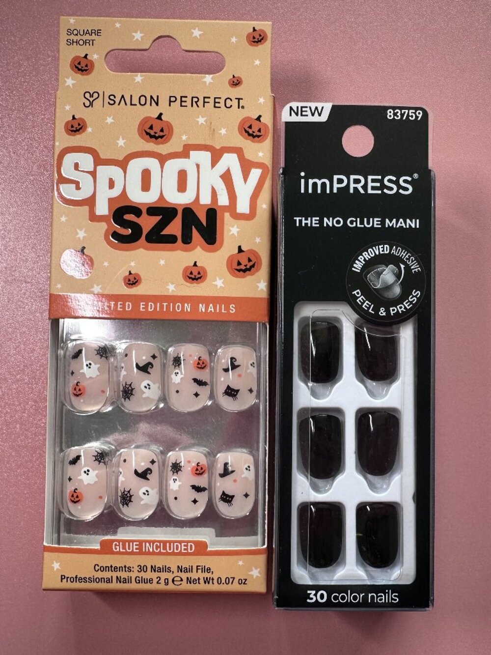 Halloween Press-On Nails Bundle – 2 Sets – Black & Halloween Designs– Short